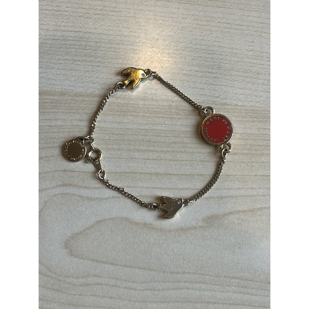 Gold-Tone Bracelet with Red Enamel Disc